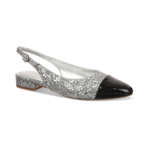 On 34th Women's Avril Capped-Toe Slingback Flats, - Silver Glitter/Black Patent - Picture 1 of 4